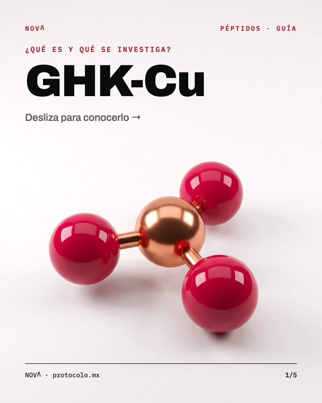 Portada: ¿Qué es y qué se investiga? GHK-Cu. Ilustración de la molécula.